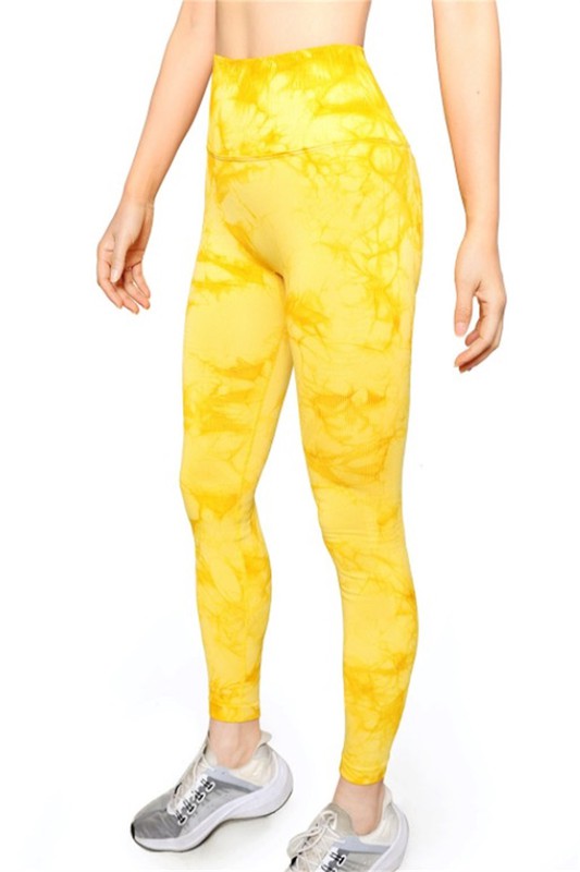 Generic Normov Tie Dye Seamless S-3xl Gym Leggings Yellow Print_M